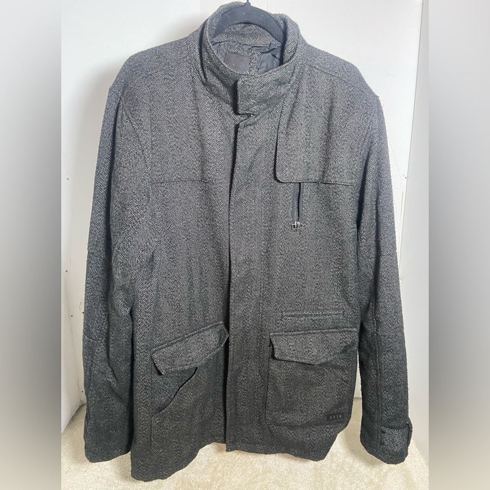 KREW / KR3W Grey Herringbone Utility Field Jacket Zip Front Stand Collar Large